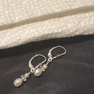 Vintage freshwater Pearl-Quartz drop earring set in Sterling Silver 1990's